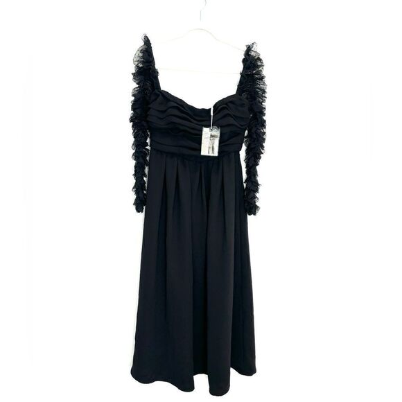 NWT Self-Portrait Crepe Dot Mesh Sleeved Midi Dress - Picture 14 of 16